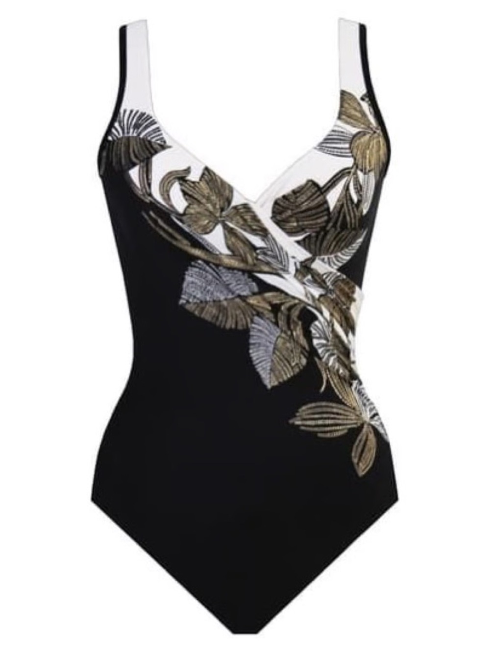 Miraclesuit Sanibel Swimsuit Sz 12 14 Black Gold Floral Tummy Control One Piece - Picture 11 of 11